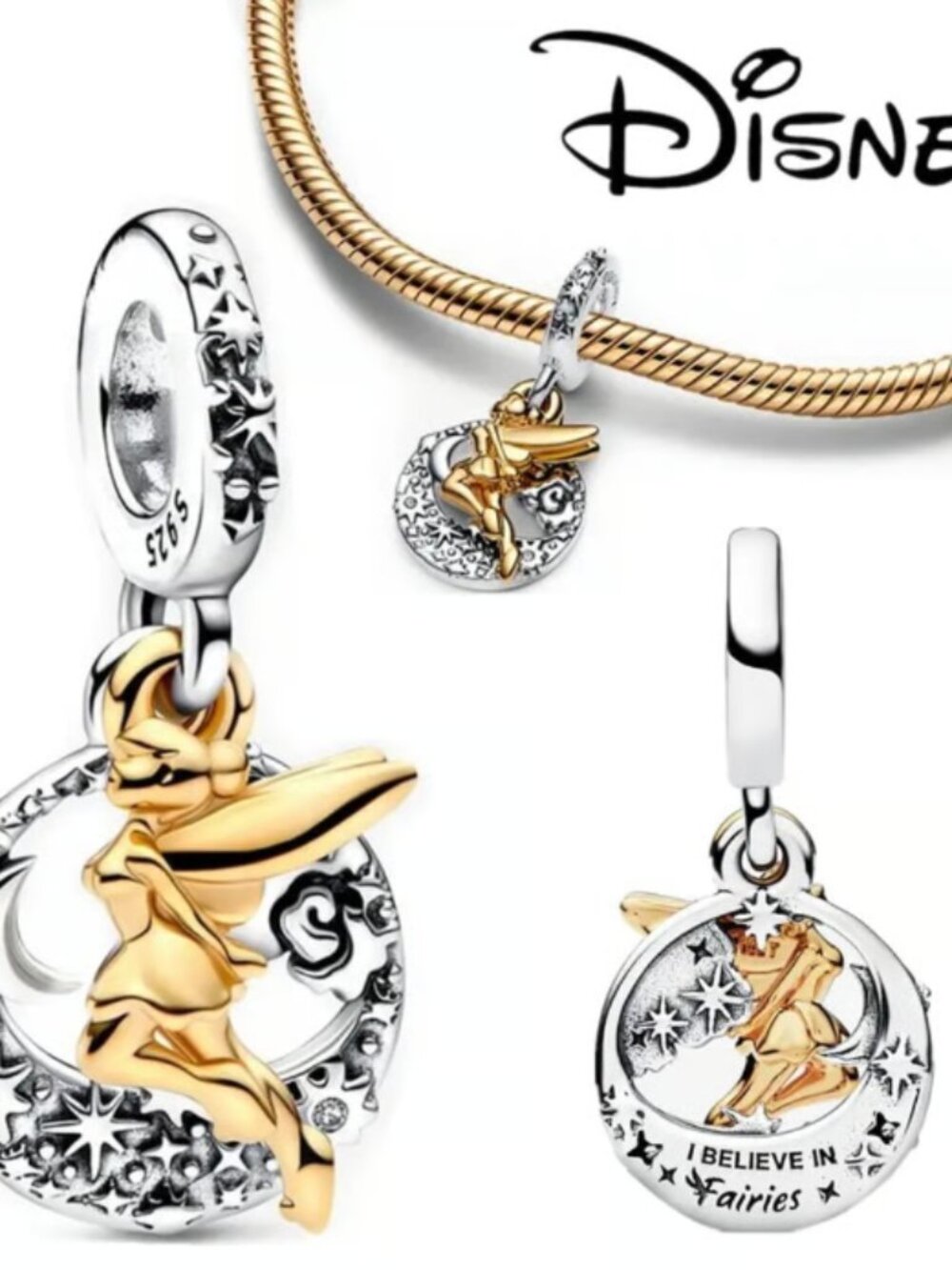 1 Harry Potter or I believe in Fairies Pandora Disney Silver Gold Dangle Charm